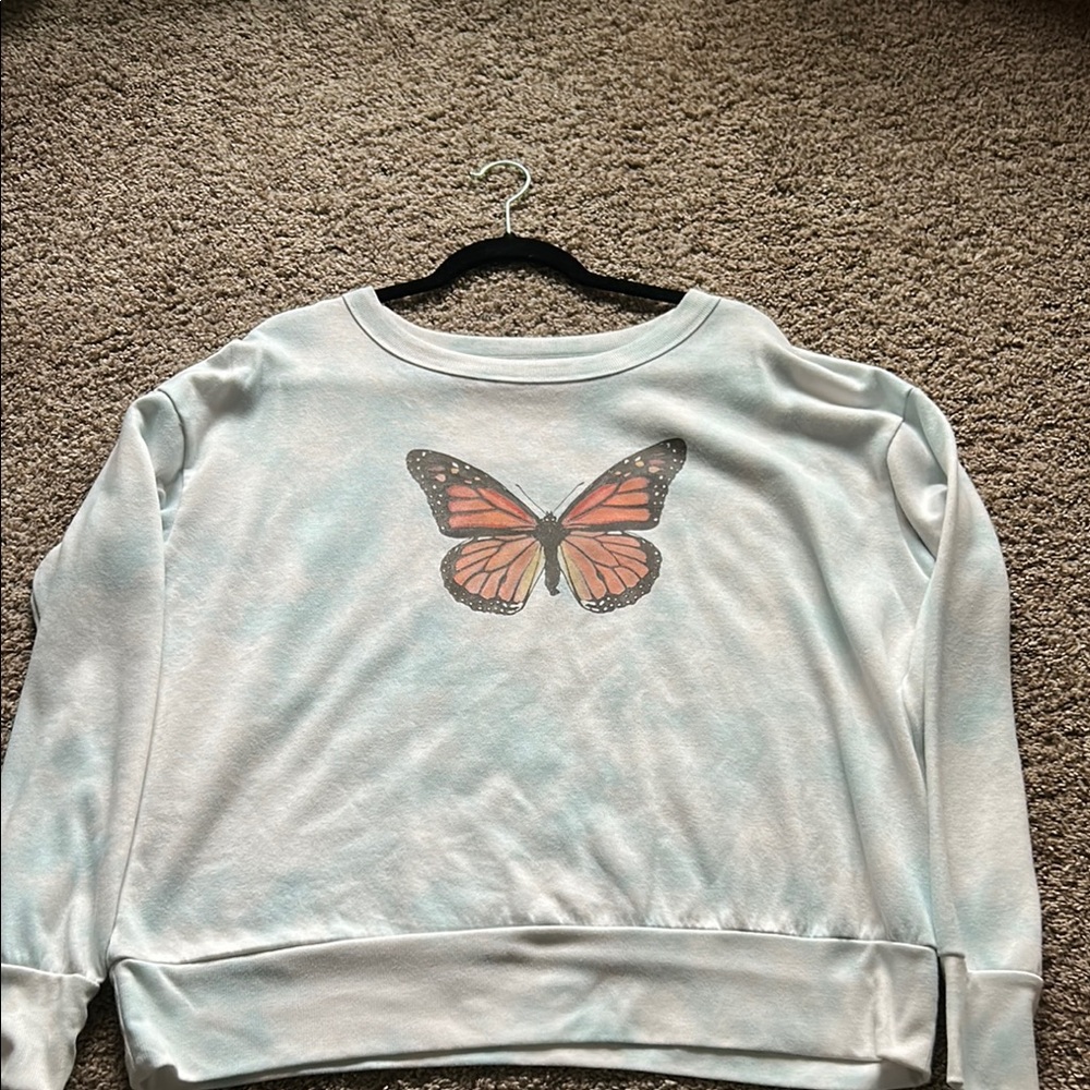 Fifth Sun Women's Sweater with Butterfly Design - White and Orange